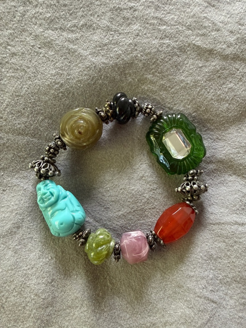 Multicolor Bead Stretch Bracelet with Buddha
